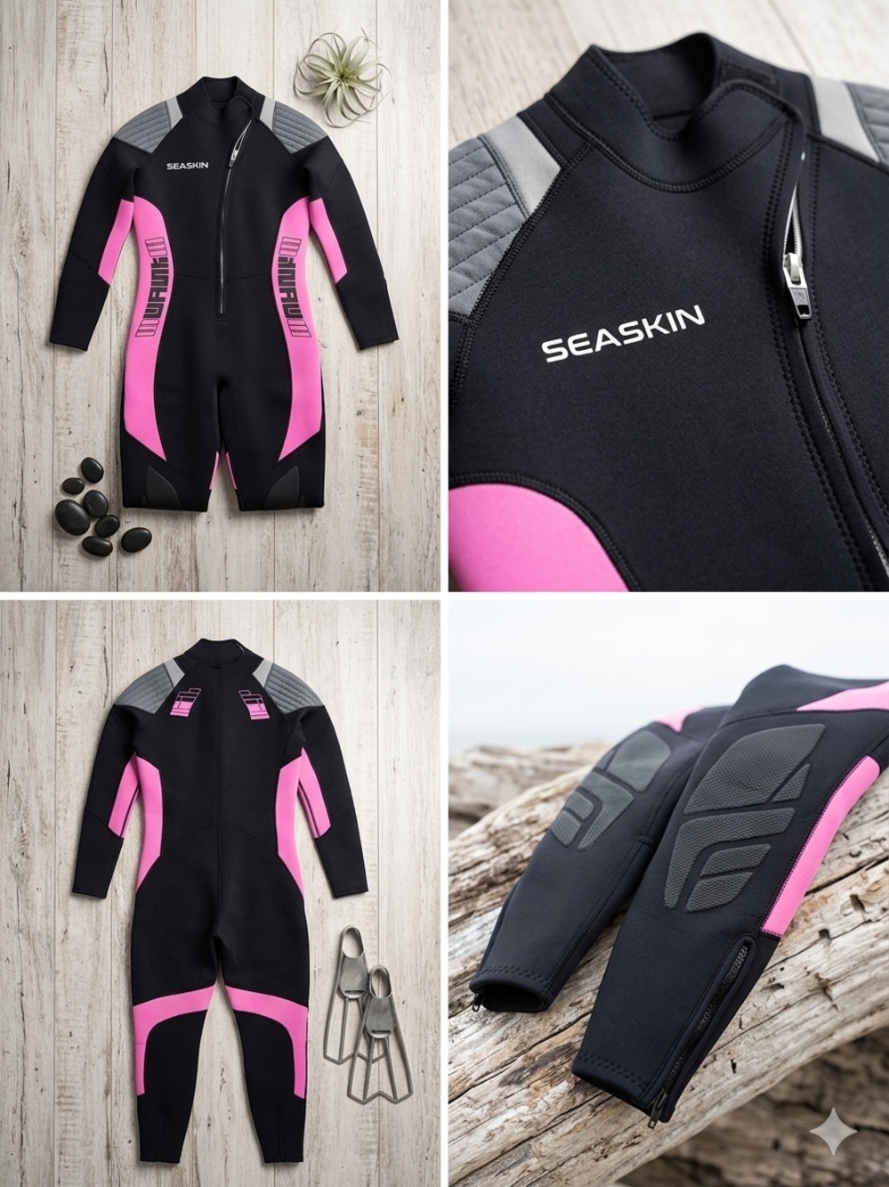 SEASKIN Women’s Full Wetsuit Black & Pink - Size Large NWOT